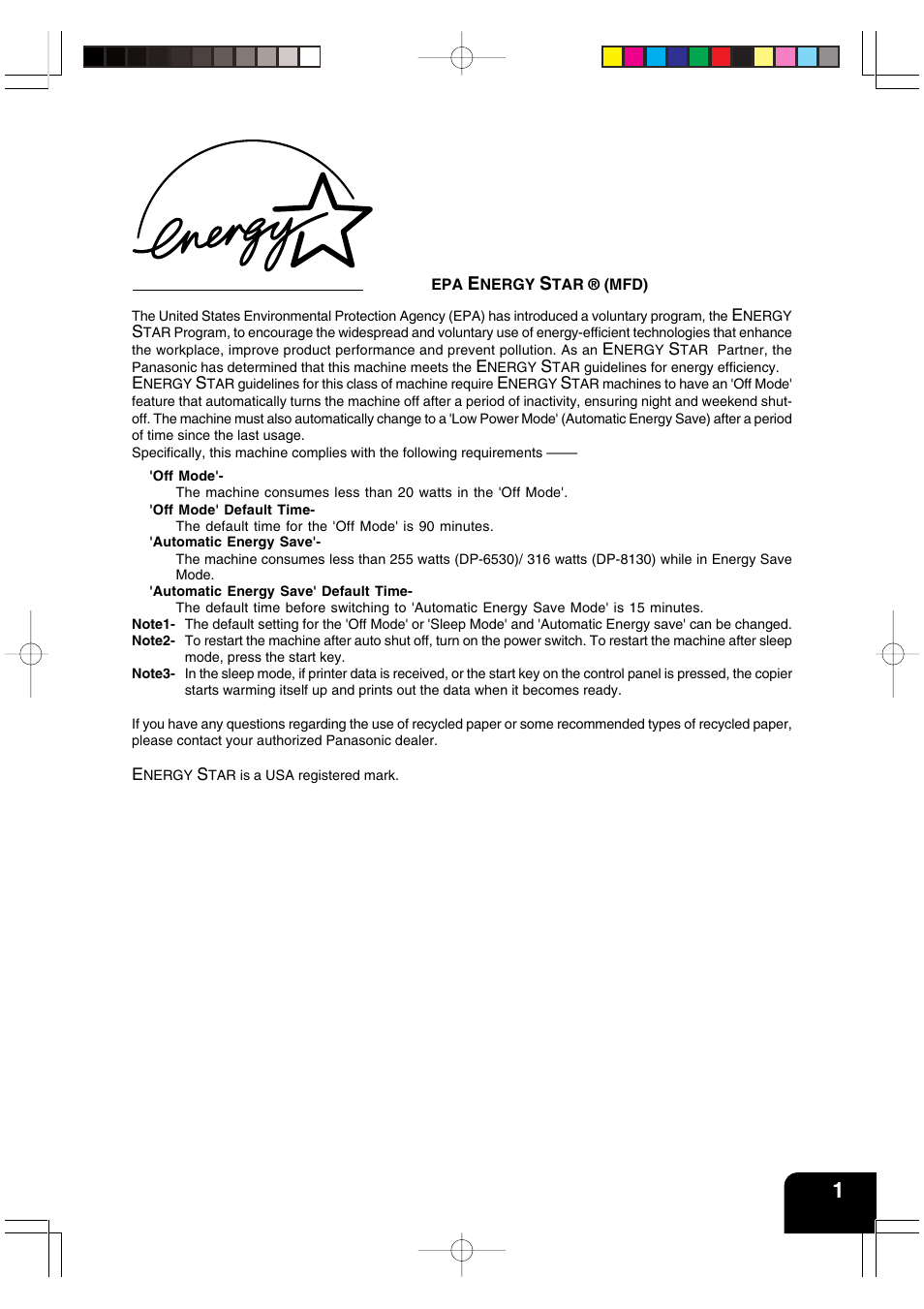 Energy star | Panasonic DP-6530 User Manual | Page 3 / 172