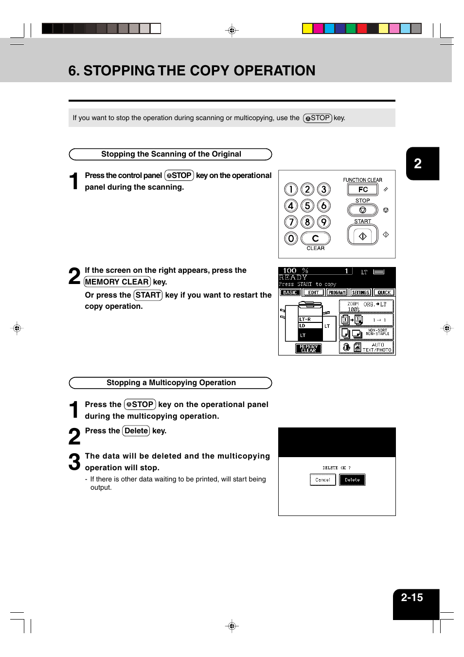 Stopping the copy operation | Panasonic DP-6530 User Manual | Page 39 / 172