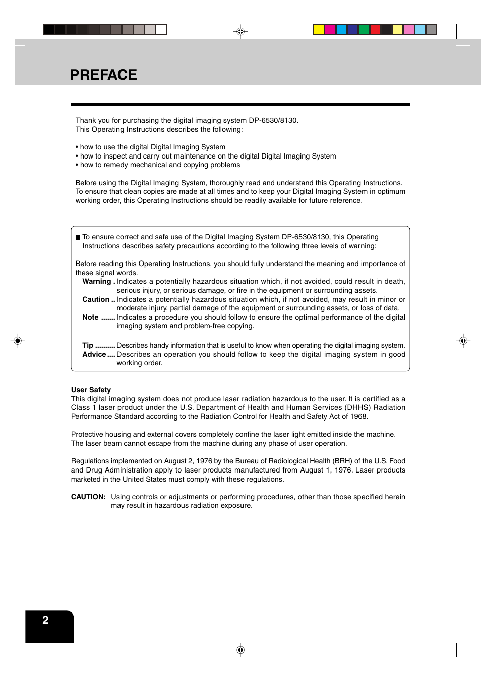 Preface | Panasonic DP-6530 User Manual | Page 4 / 172