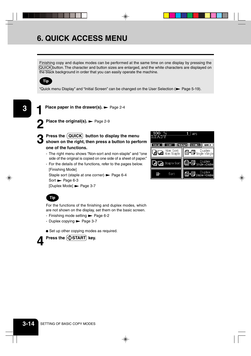 Quick access menu | Panasonic DP-6530 User Manual | Page 56 / 172