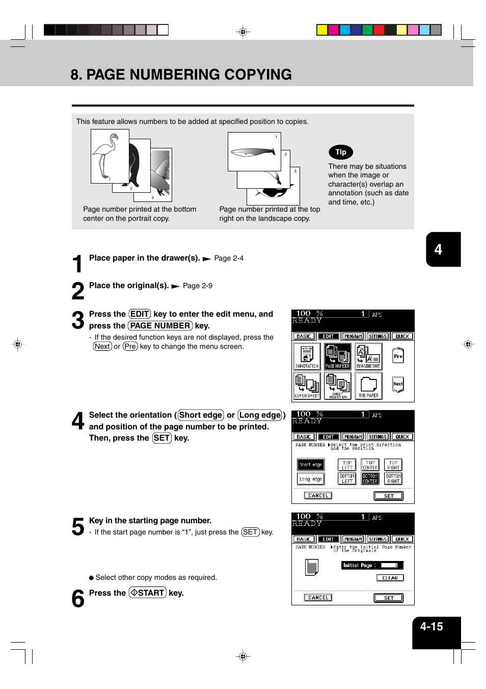 Page numbering copying | Panasonic DP-6530 User Manual | Page 71 / 172