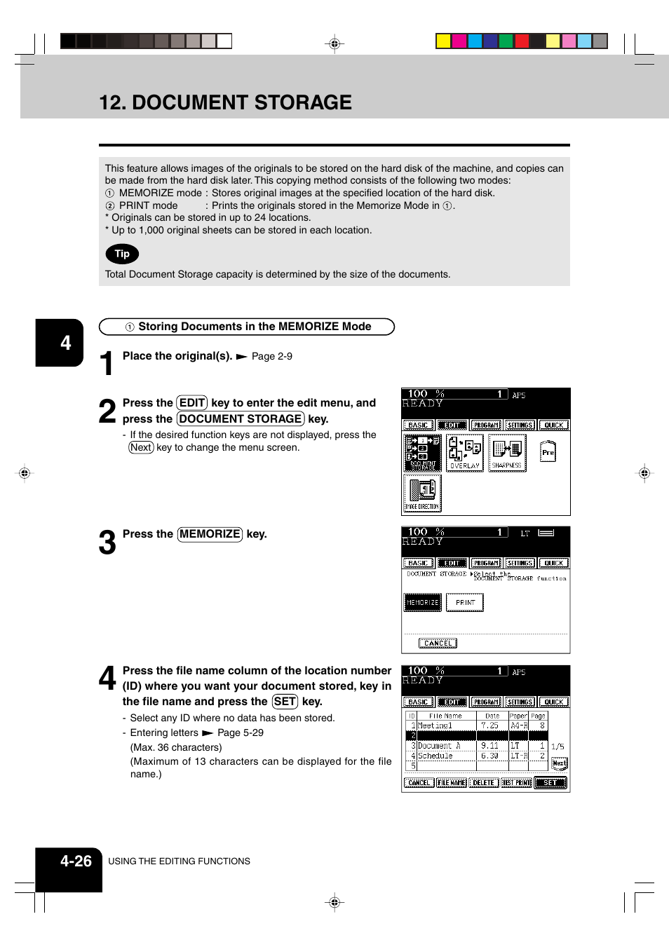Document storage | Panasonic DP-6530 User Manual | Page 82 / 172