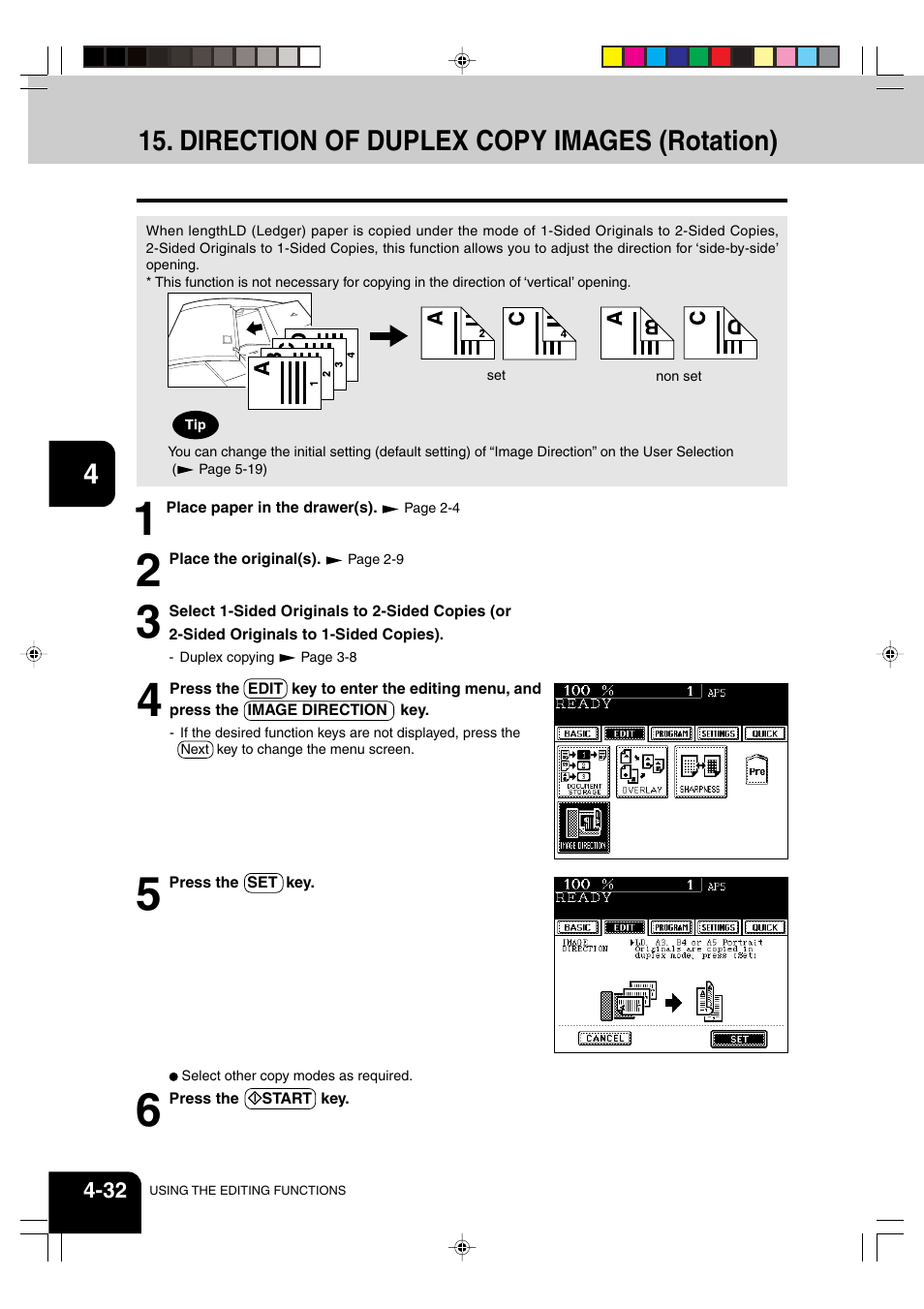 Direction of duplex copy images (rotation) | Panasonic DP-6530 User Manual | Page 88 / 172