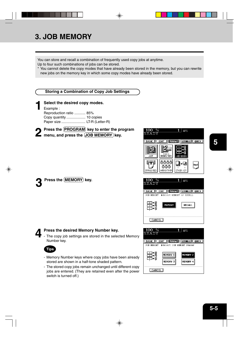 Job memory | Panasonic DP-6530 User Manual | Page 93 / 172