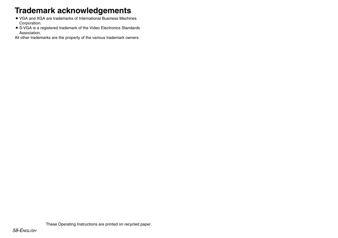 Trademark acknowledgements | Panasonic PT-AE500U User Manual | Page 30 / 30