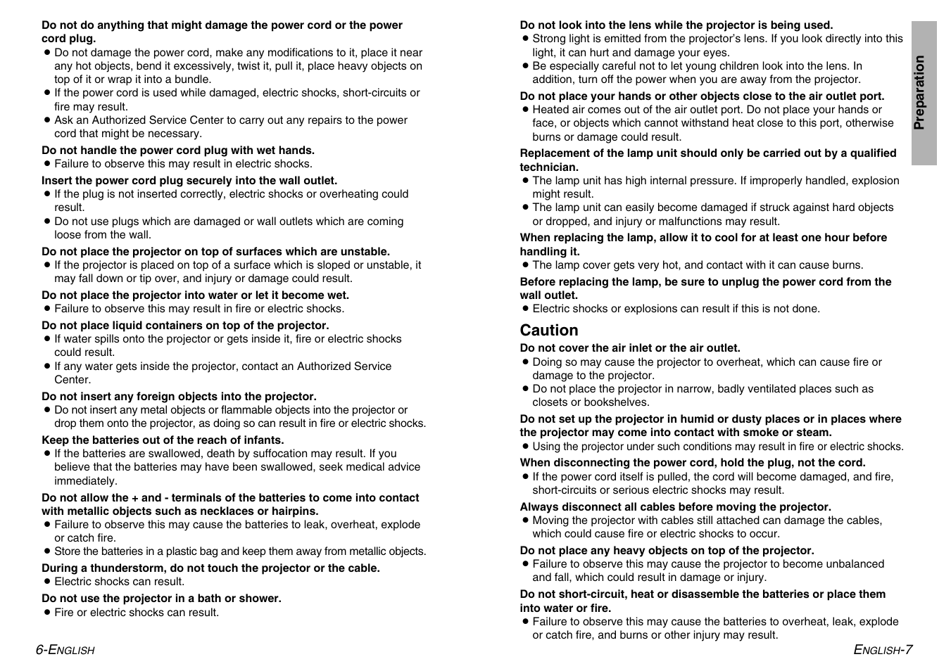Caution | Panasonic PT-AE500U User Manual | Page 4 / 30