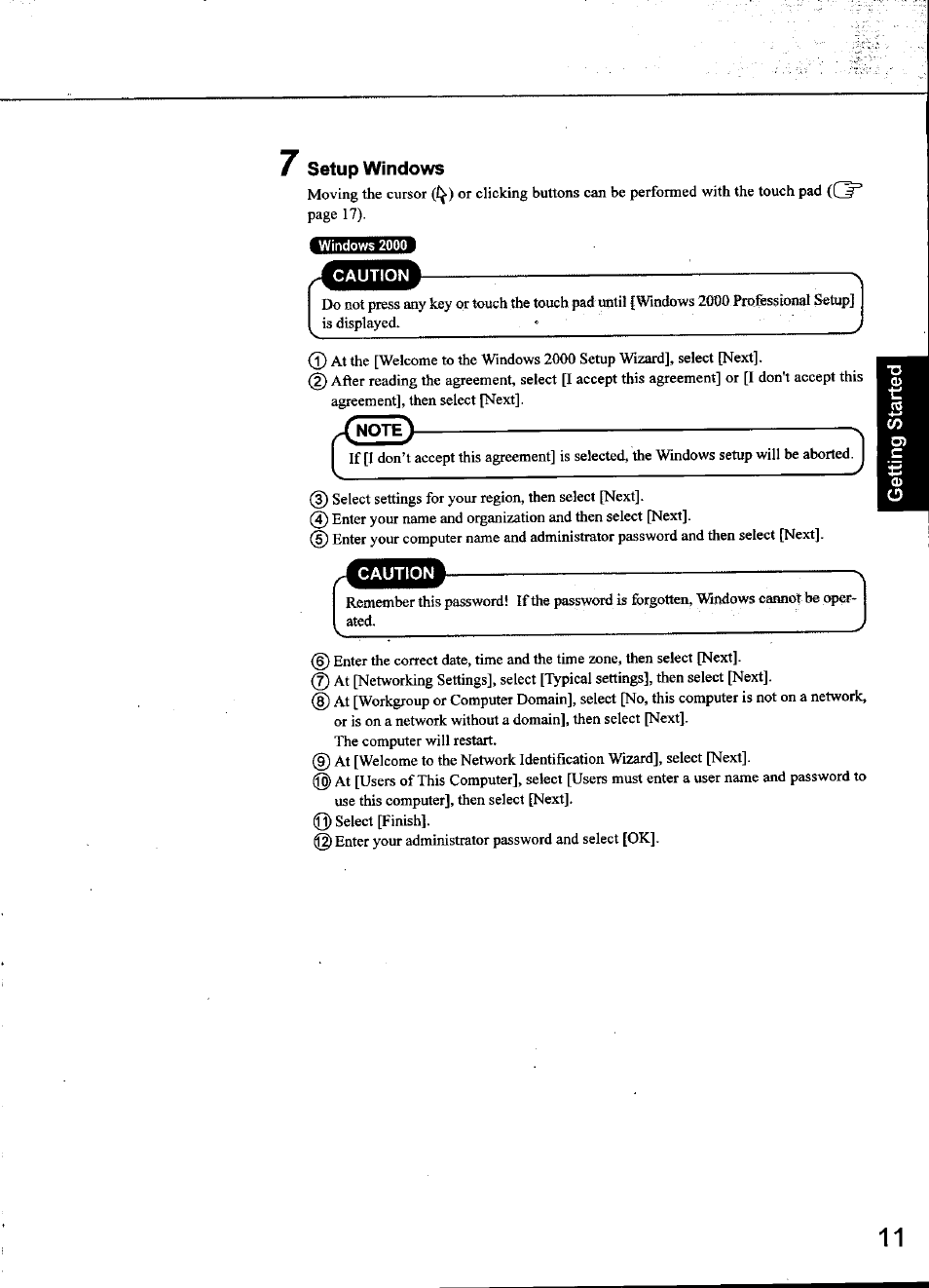 7 setup windows, Setup windows | Panasonic CF-48 Series User Manual | Page 11 / 40