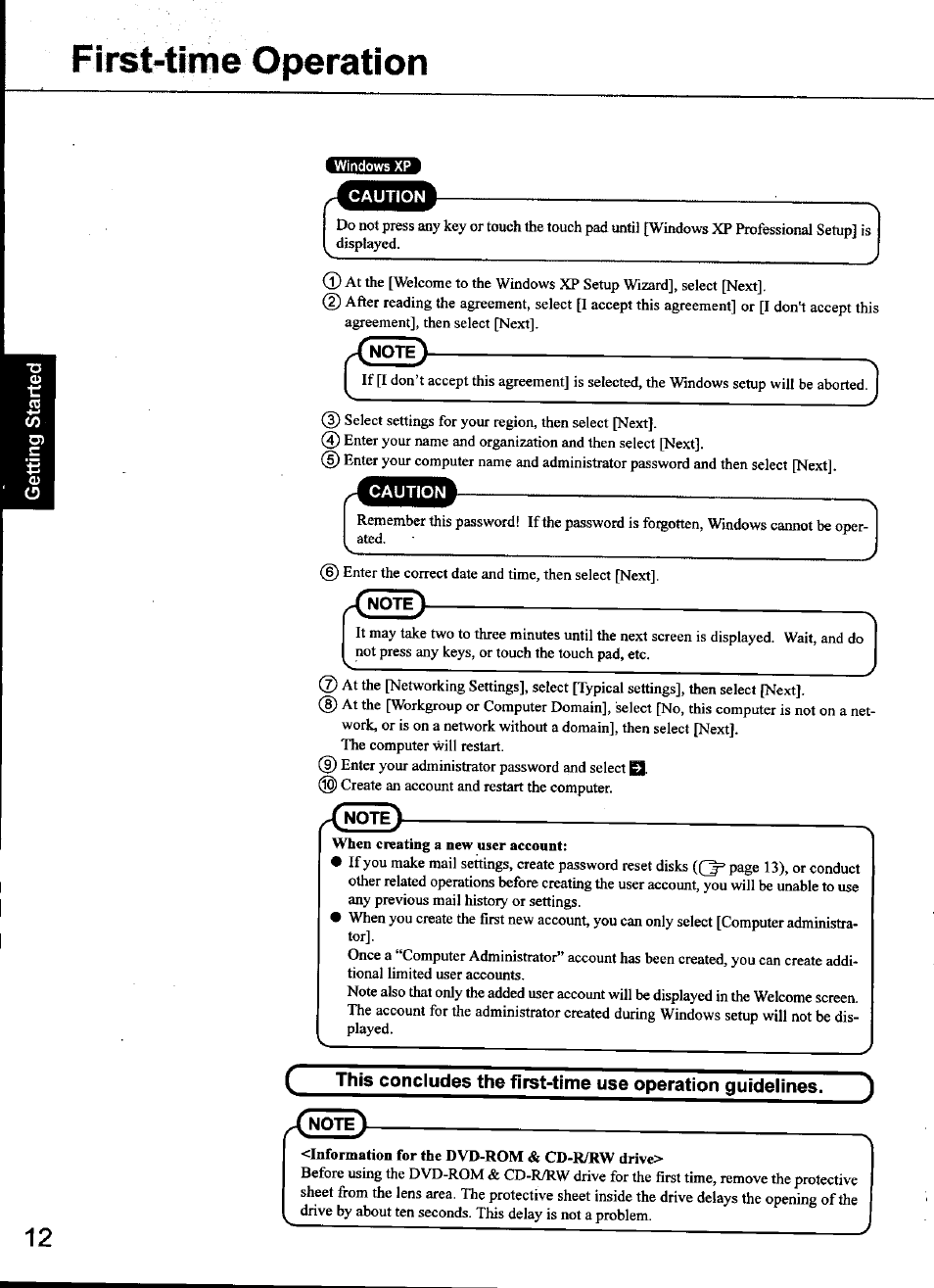 Firsvtime operation | Panasonic CF-48 Series User Manual | Page 12 / 40