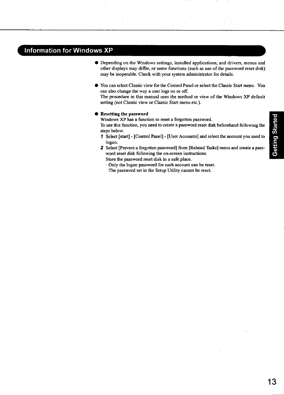 Information for windows xp | Panasonic CF-48 Series User Manual | Page 13 / 40