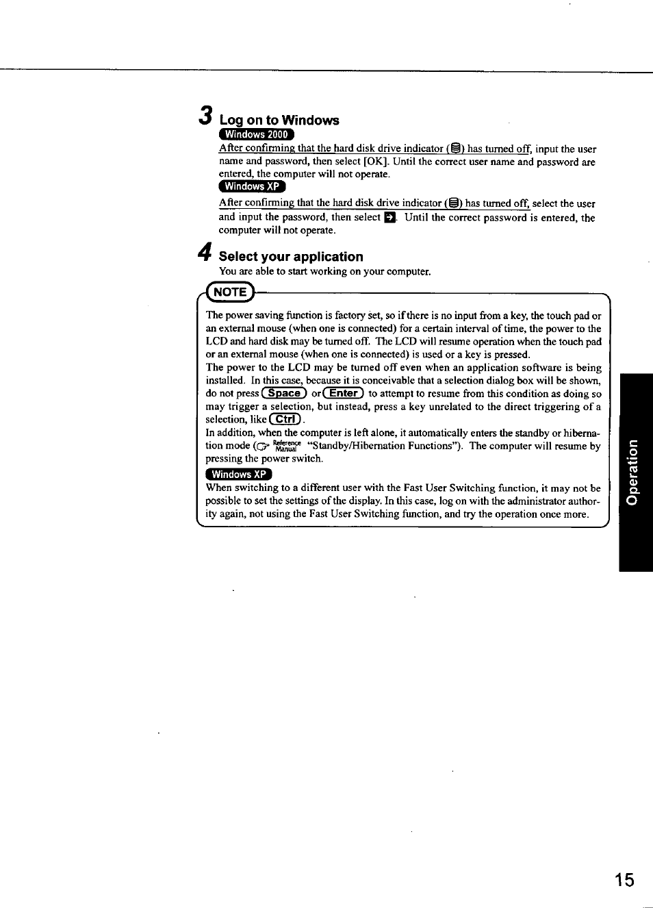 Log on to windows, Select your application, Msmum | C space, Enter, Ctrl) | Panasonic CF-48 Series User Manual | Page 15 / 40