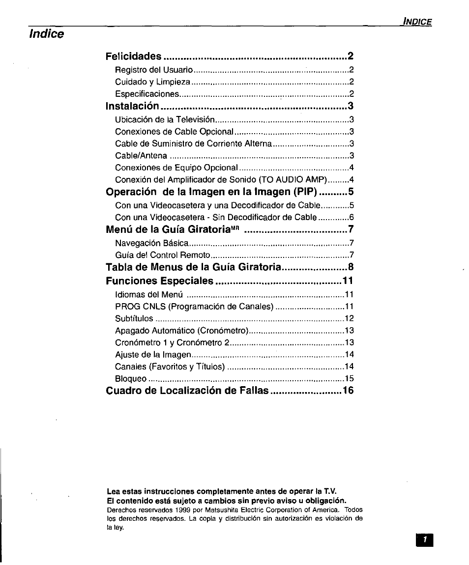 Indice | Panasonic SUPERFLAT CT-27SF26 User Manual | Page 21 / 36