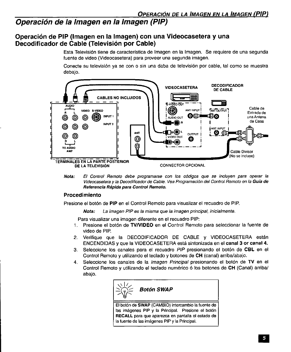 Operación de la imagen en la imagen (pip), Pip) | Panasonic SUPERFLAT CT-27SF26 User Manual | Page 25 / 36