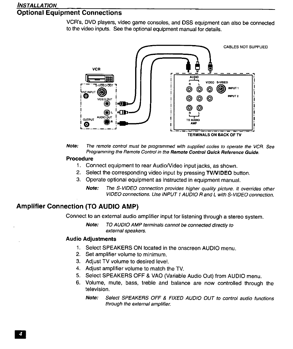 Optional equipment connections, Amplifier connection (to audio amp) | Panasonic SUPERFLAT CT-27SF26 User Manual | Page 6 / 36
