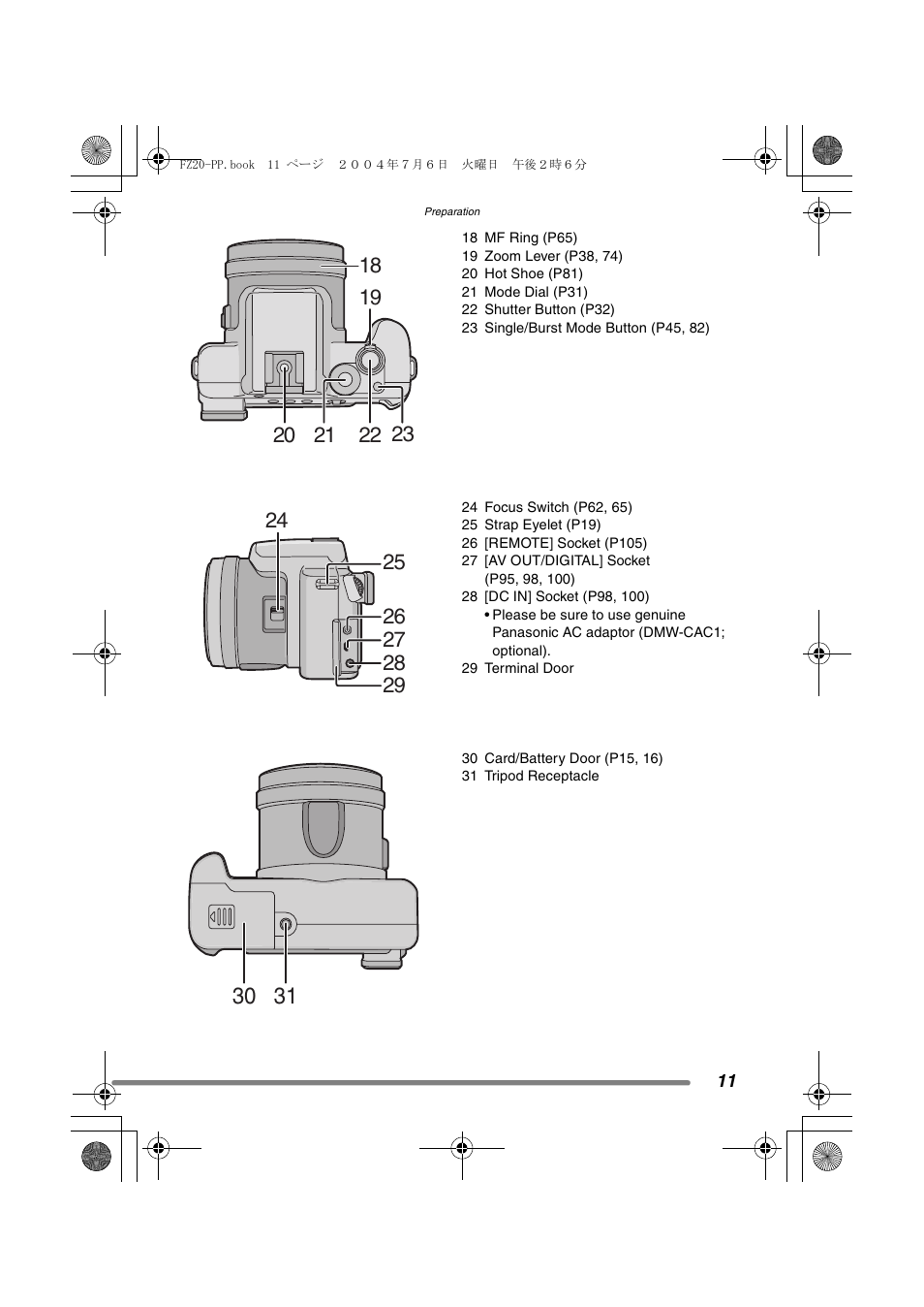 Panasonic DMC-FZ20PP User Manual | Page 11 / 128