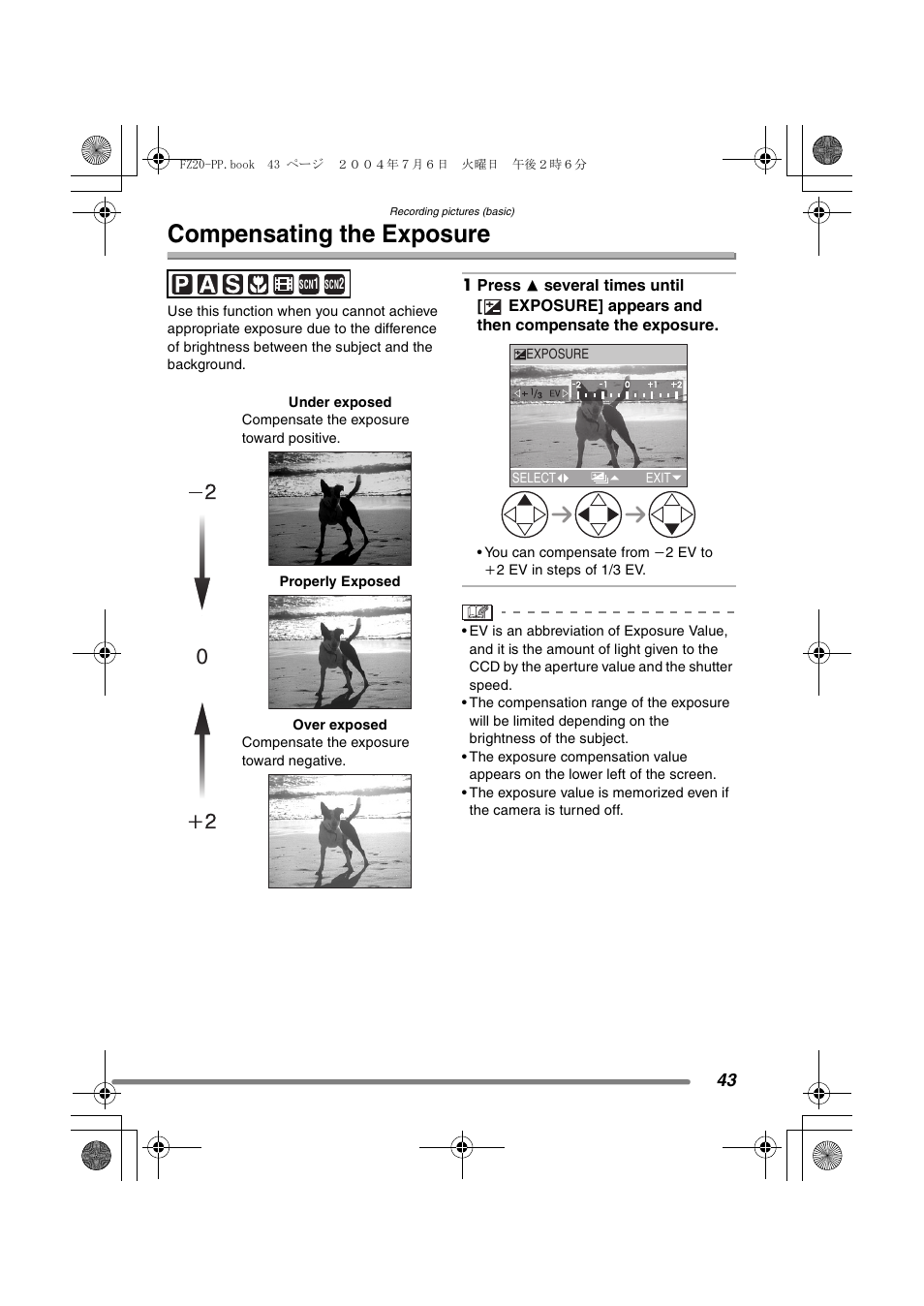 Compensating the exposure | Panasonic DMC-FZ20PP User Manual | Page 43 / 128