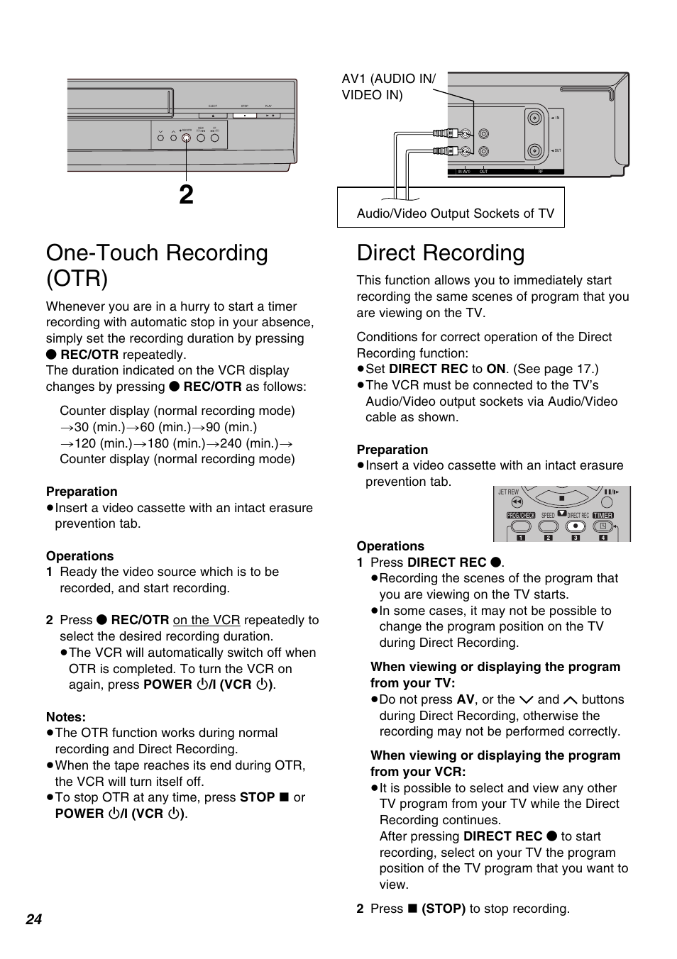 Direct recording, One-touch recording (otr) | Panasonic AG-1350P User Manual | Page 24 / 40