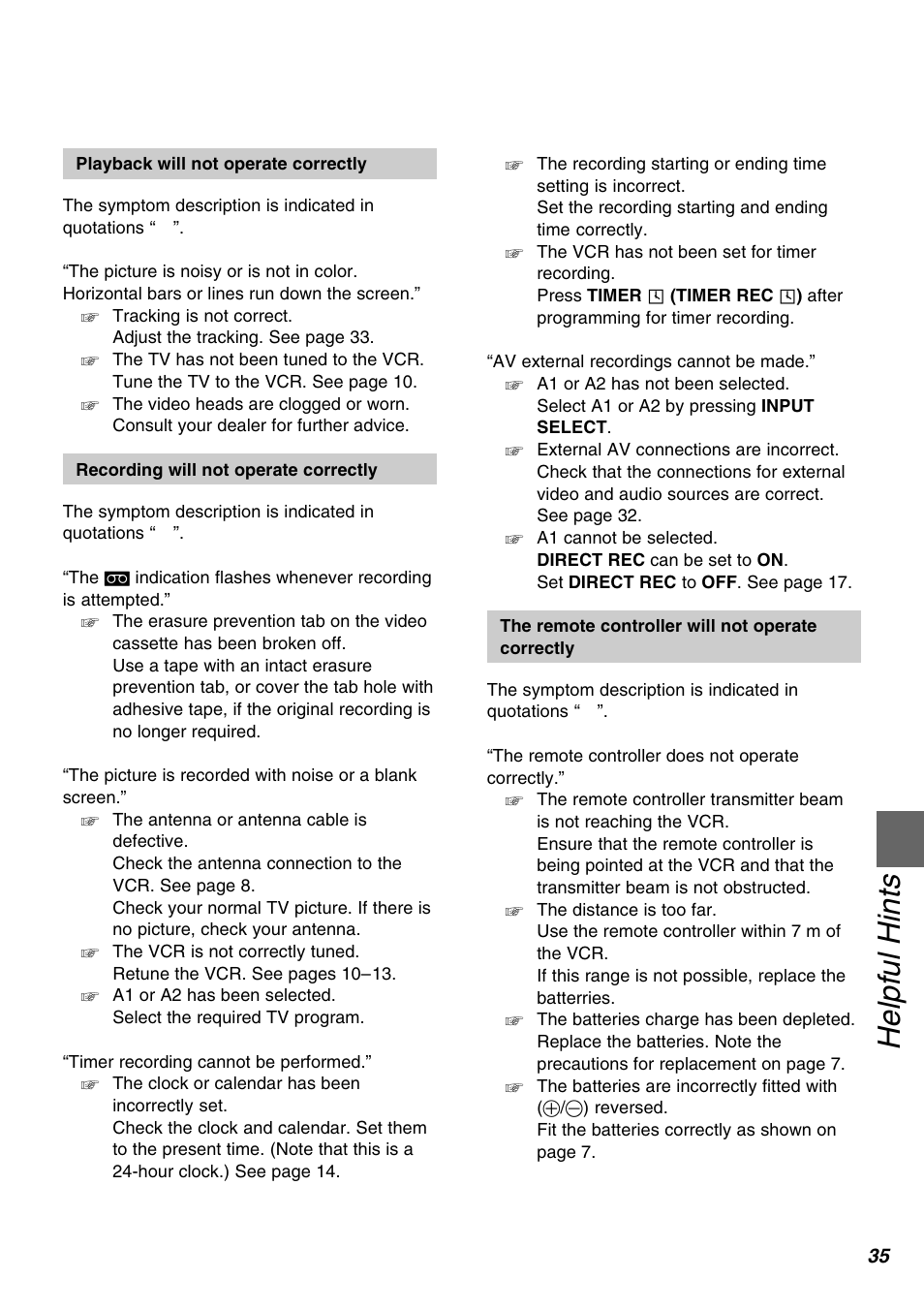 Helpful hints | Panasonic AG-1350P User Manual | Page 35 / 40