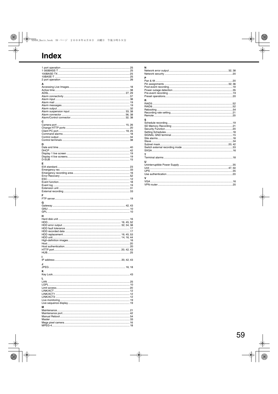 59 index | Panasonic WJ-ND400 User Manual | Page 59 / 60