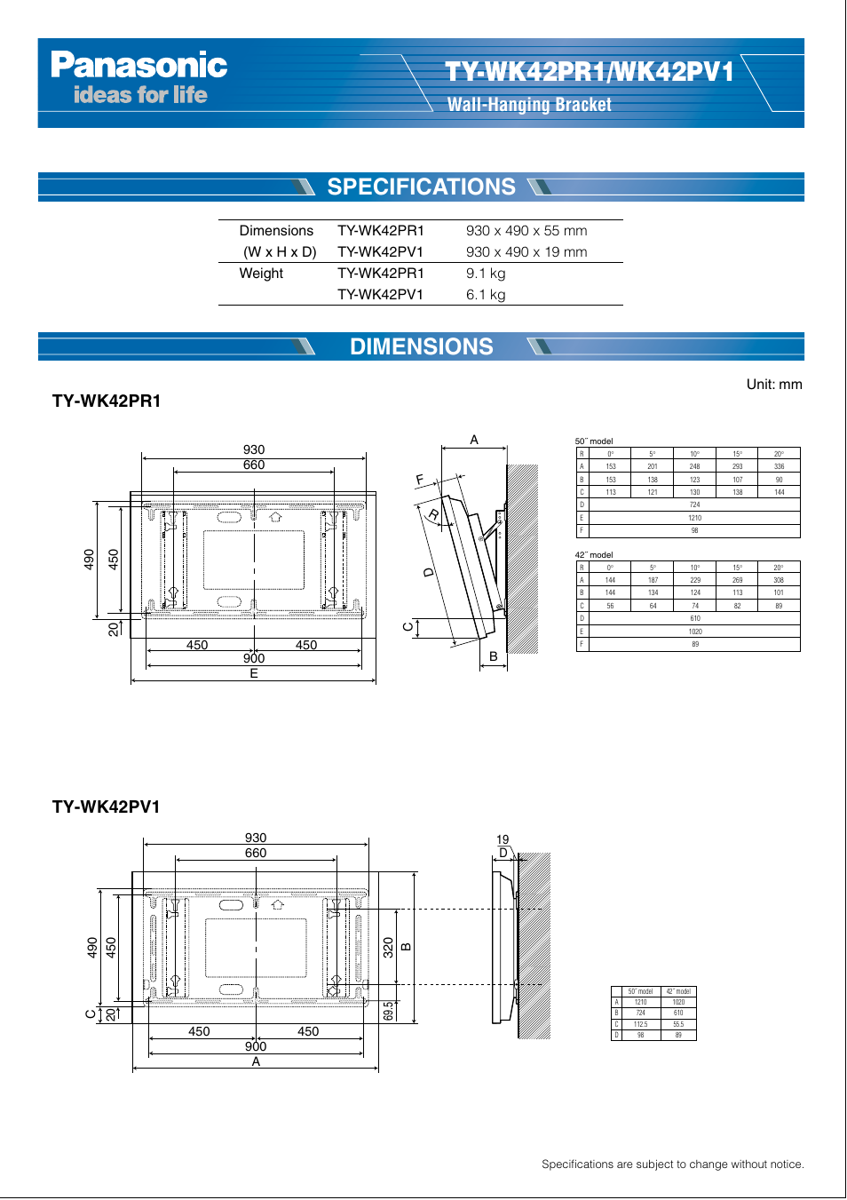 Panasonic WK42PV1 User Manual | 1 page