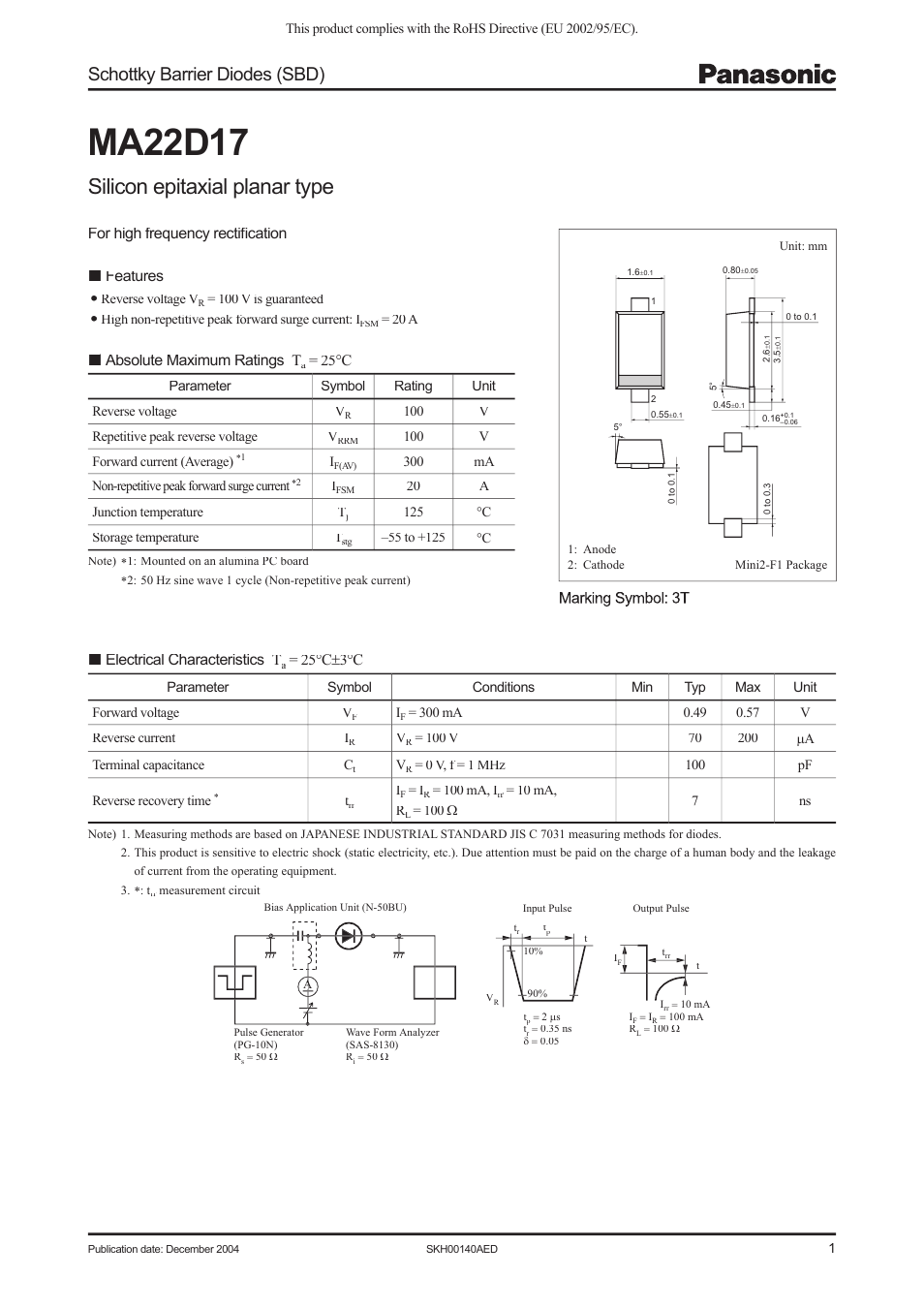 Panasonic MA22D17 User Manual | 2 pages