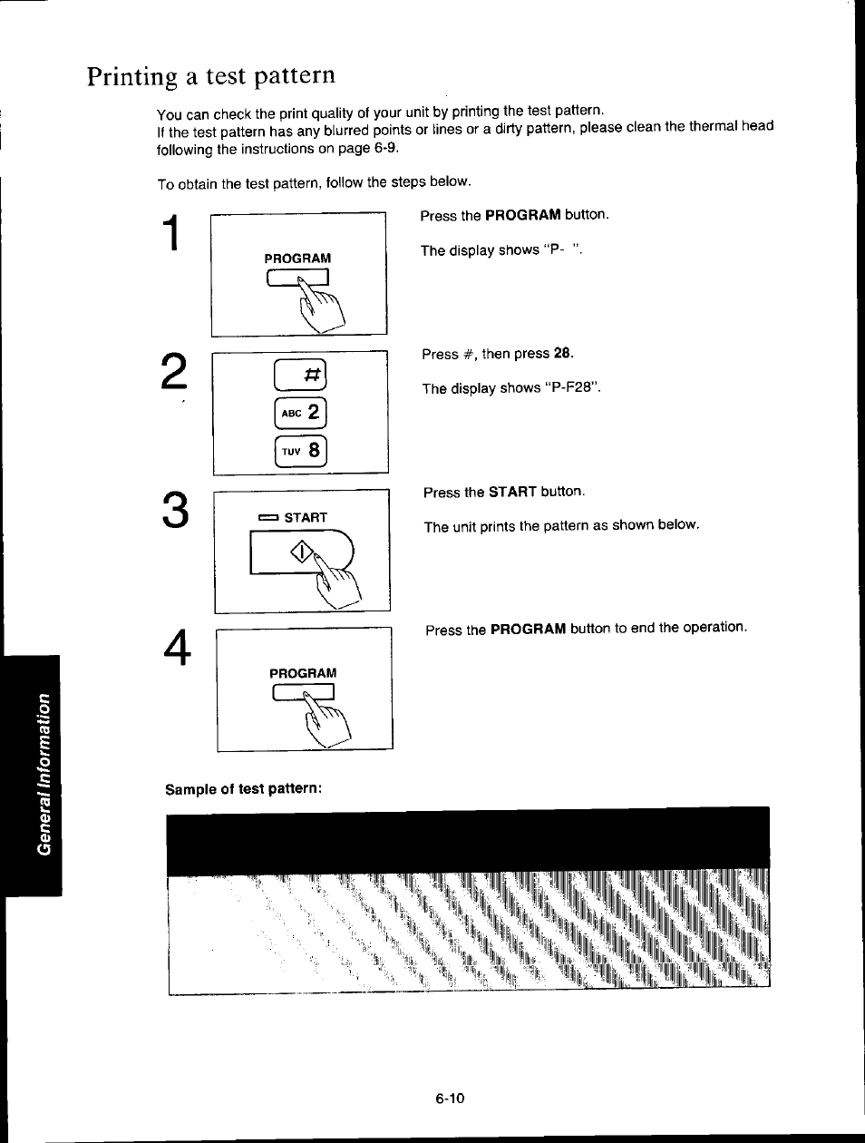 Printing a test pattern, Printing a test pattern -10 | Panasonic KXF150 User Manual | Page 118 / 132