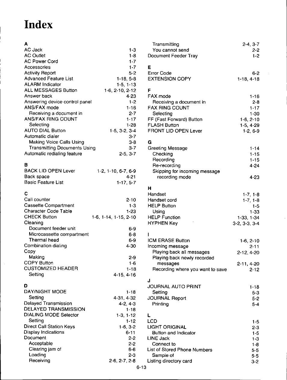 Index, Index -13 | Panasonic KXF150 User Manual | Page 121 / 132