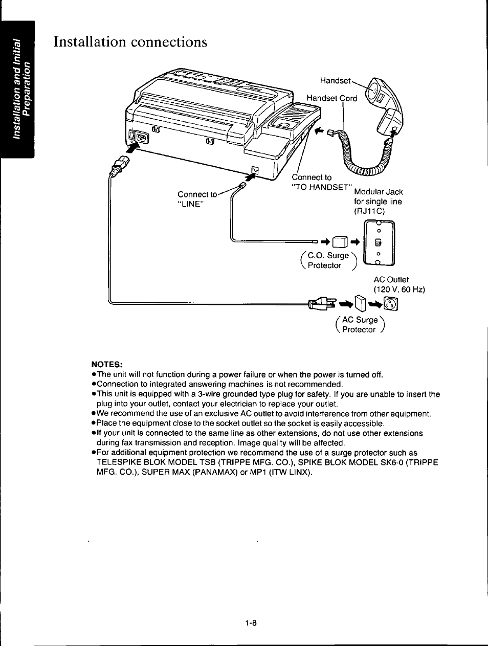 Installation connections, Installation connections -8 | Panasonic KXF150 User Manual | Page 16 / 132