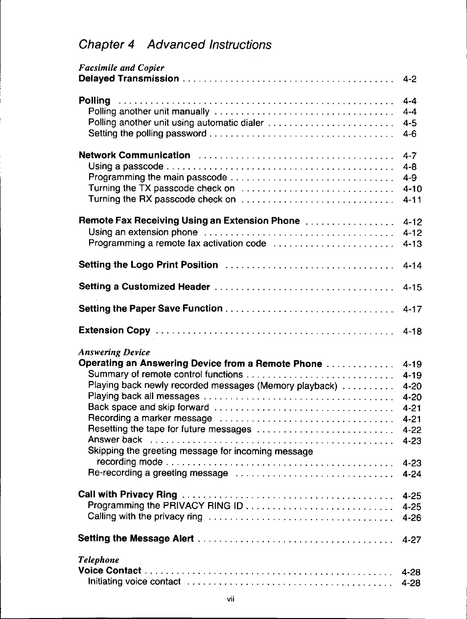 Chapter 4 advanced instructions | Panasonic KXF150 User Manual | Page 7 / 132