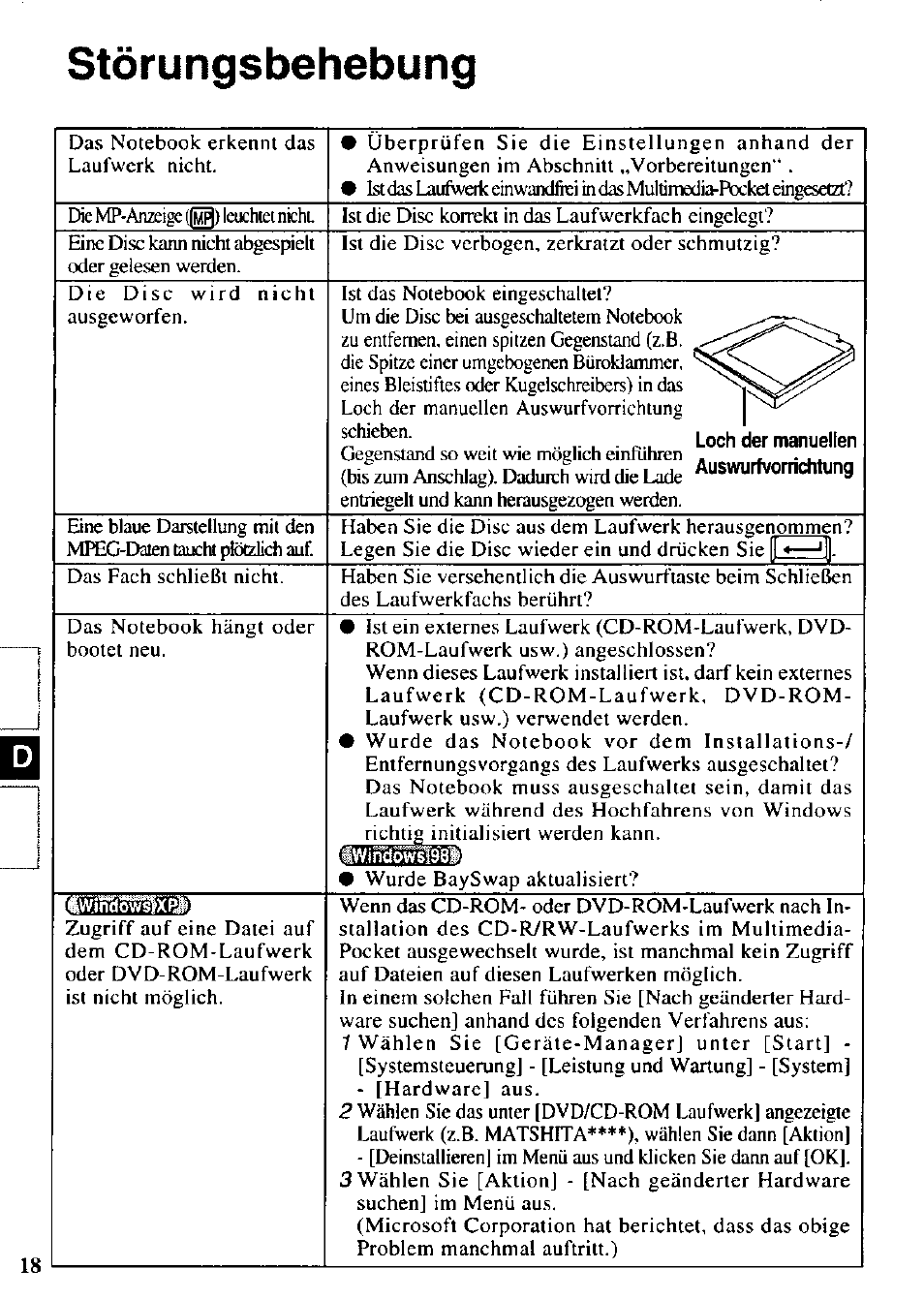 Störungsbehebung | Panasonic CF-VCW722 User Manual | Page 18 / 28