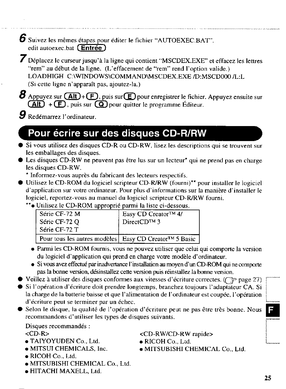 Pour écrire sur des disques cd-r/rw, C3d +œd | Panasonic CF-VCW722 User Manual | Page 25 / 28