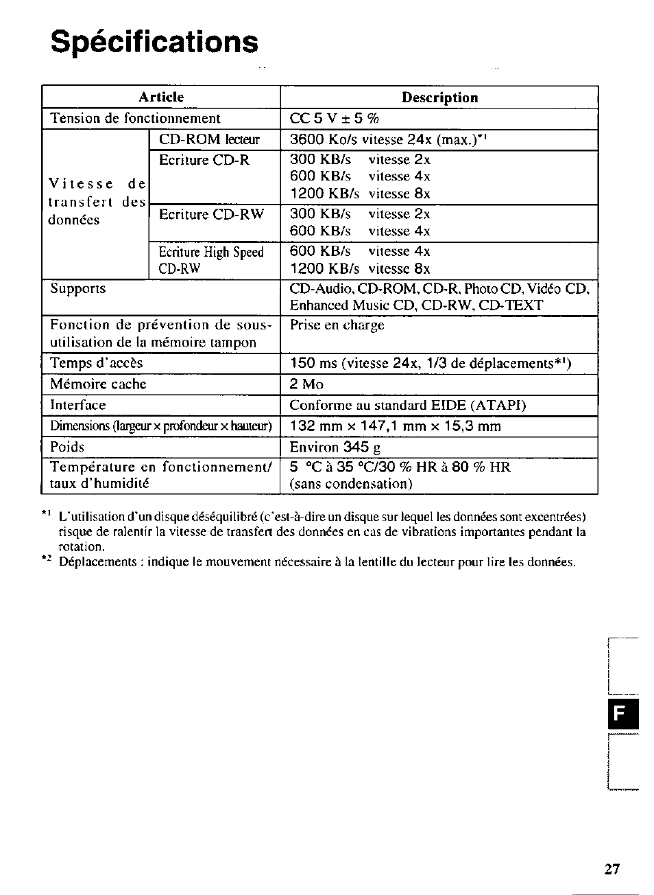 Spécifications | Panasonic CF-VCW722 User Manual | Page 27 / 28