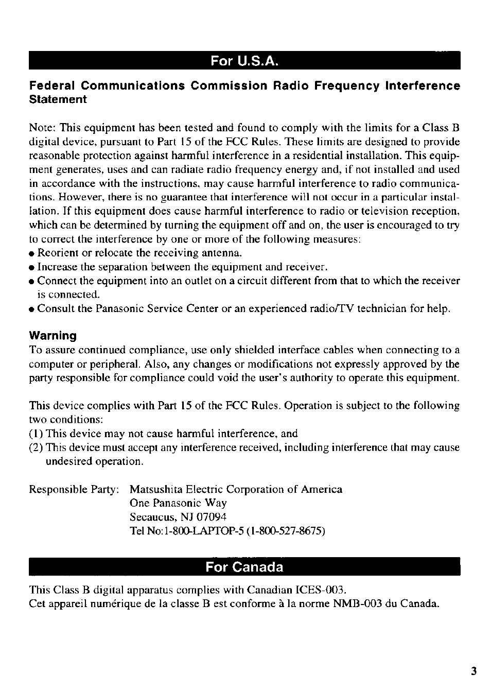 Warning | Panasonic CF-VCW722 User Manual | Page 3 / 28