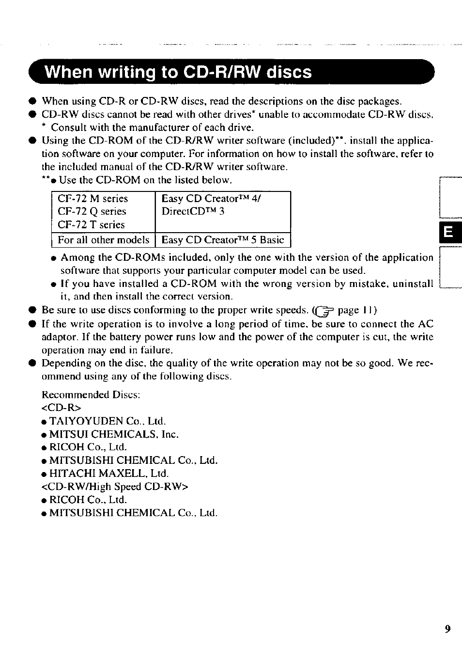 When writing to cd-r/rw discs | Panasonic CF-VCW722 User Manual | Page 9 / 28