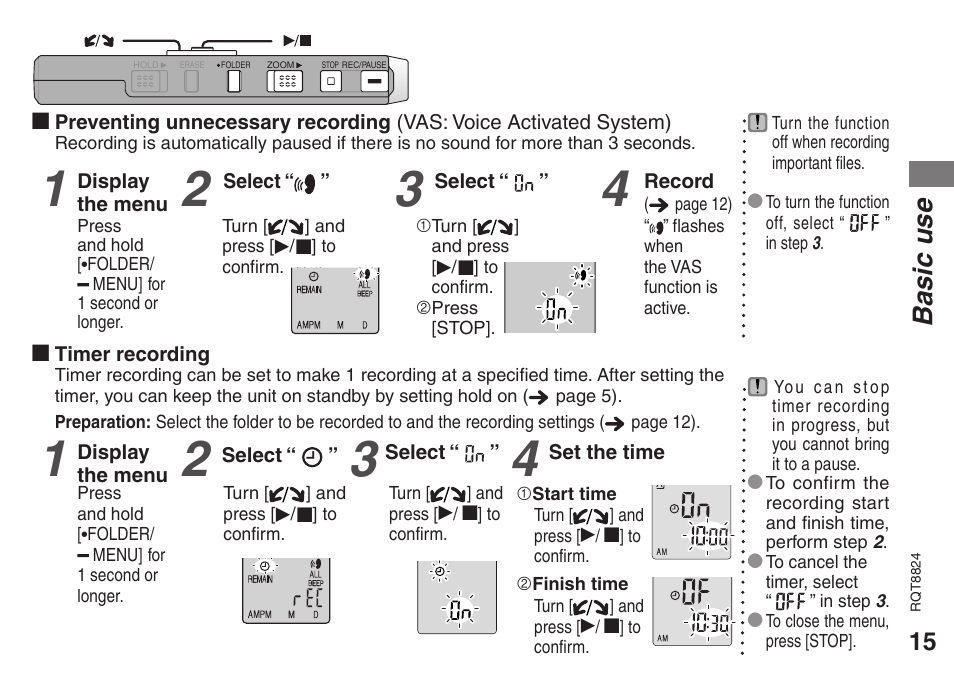 Basic use | Panasonic RR-US430 User Manual | Page 15 / 44