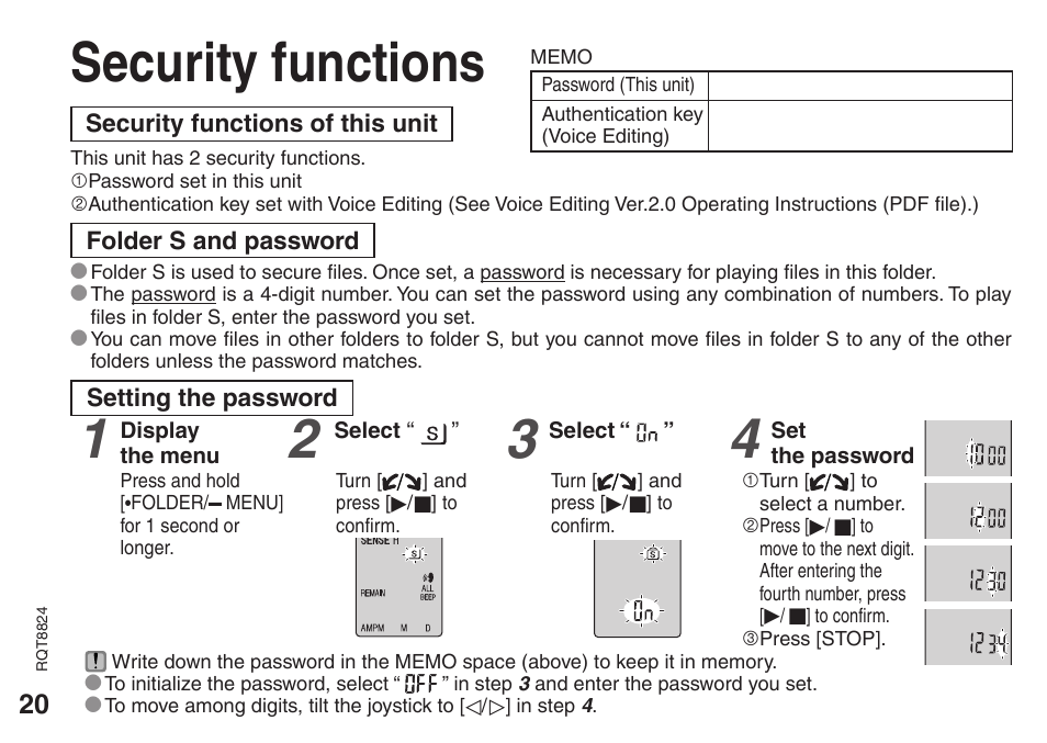 Security functions | Panasonic RR-US430 User Manual | Page 20 / 44