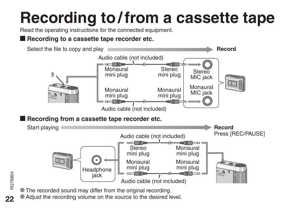 Recording to / from a cassette tape | Panasonic RR-US430 User Manual | Page 22 / 44