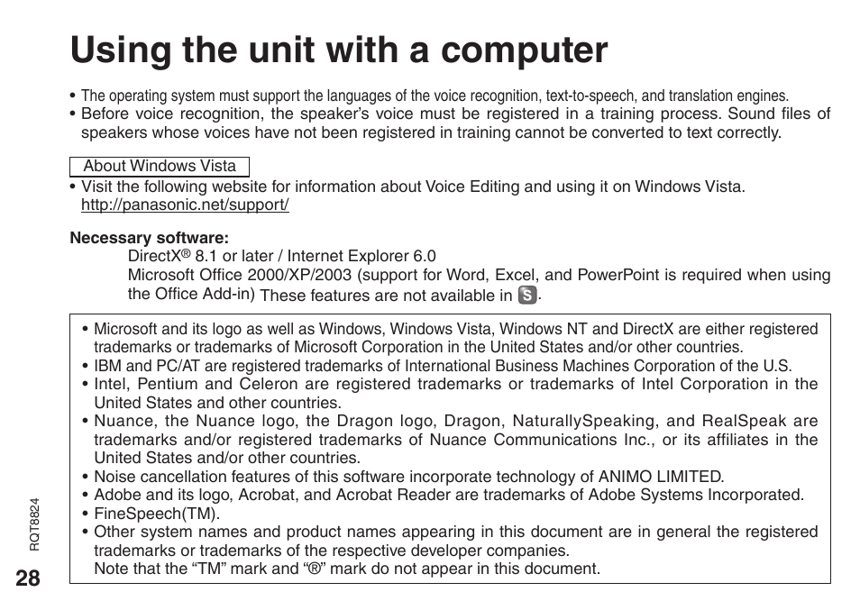 Using the unit with a computer | Panasonic RR-US430 User Manual | Page 28 / 44