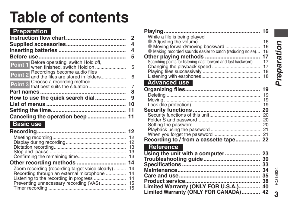 Panasonic RR-US430 User Manual | Page 3 / 44