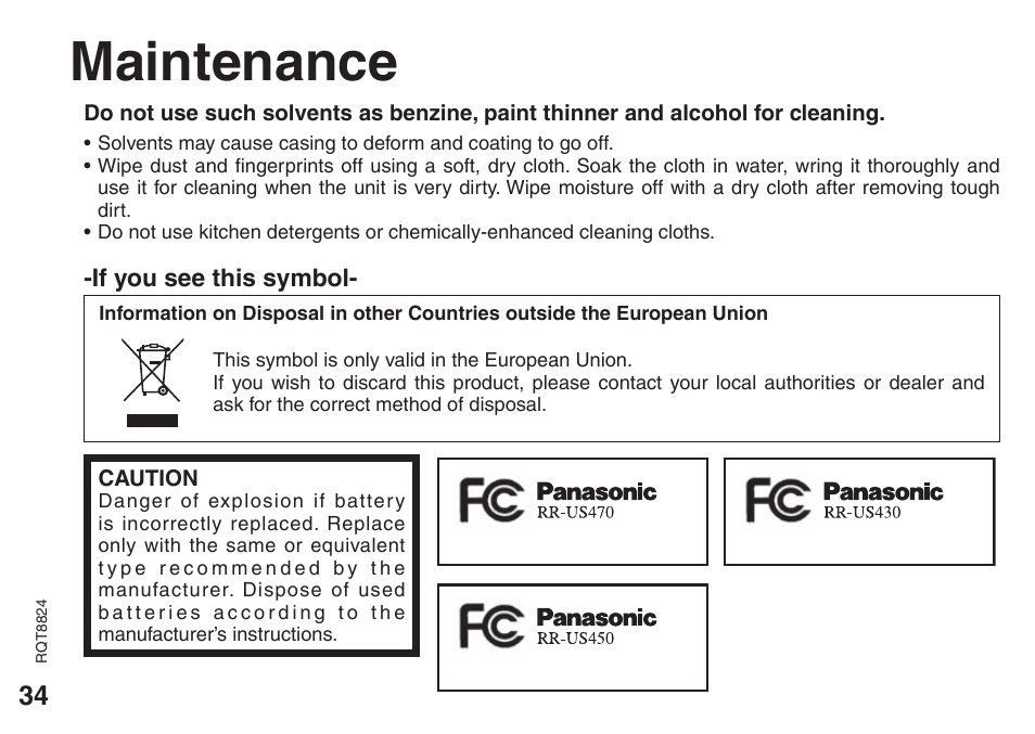 Maintenance | Panasonic RR-US430 User Manual | Page 34 / 44