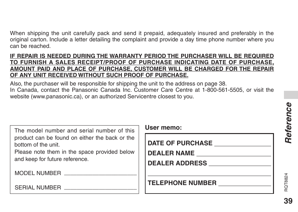 Ref erence | Panasonic RR-US430 User Manual | Page 39 / 44