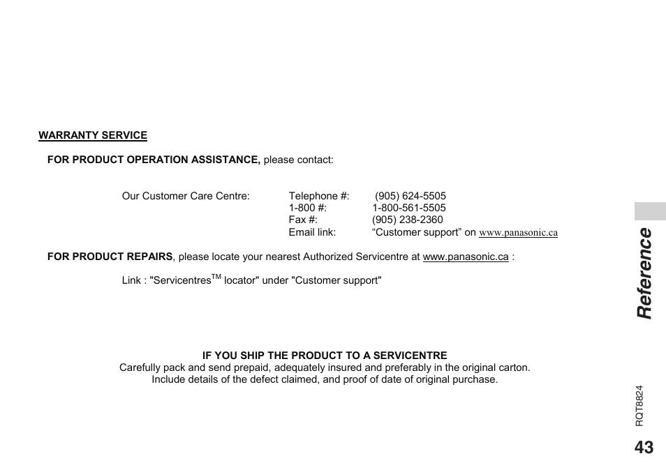 Ref erence | Panasonic RR-US430 User Manual | Page 43 / 44