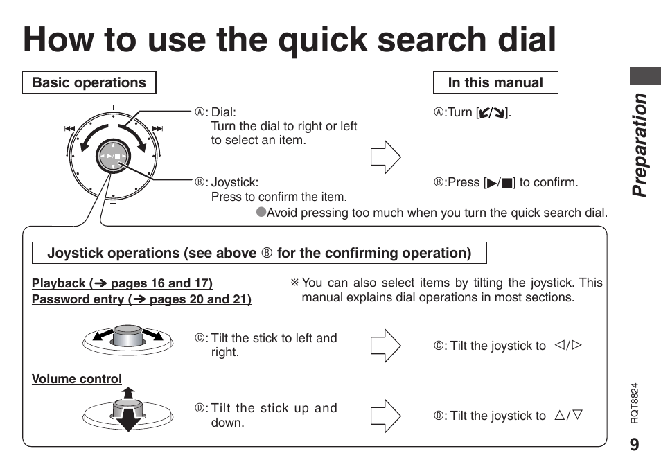 How to use the quick search dial, Preparation | Panasonic RR-US430 User Manual | Page 9 / 44