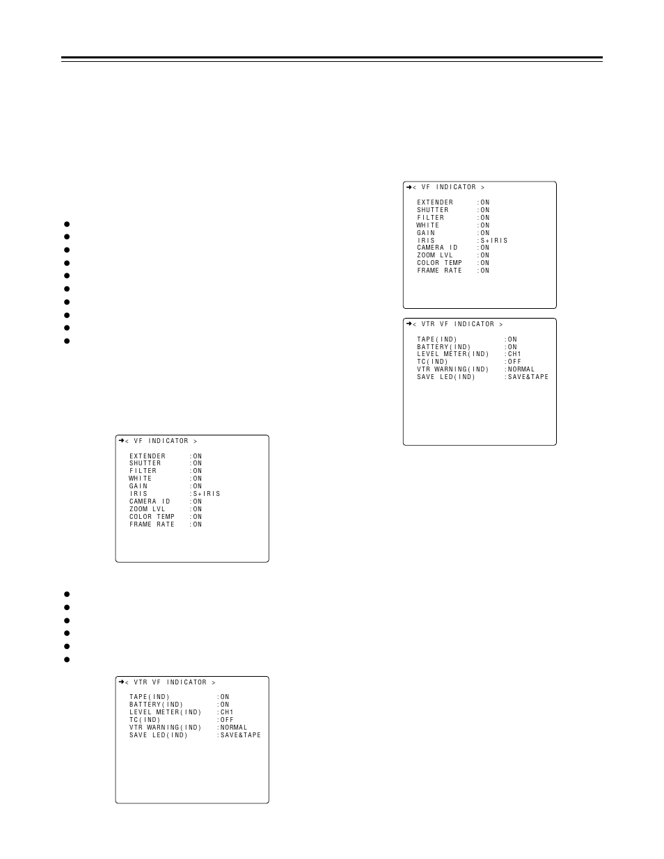 Viewfinder screen status displays, Selecting the display items, Selectable items selecting the display items | Panasonic AJ-HDC27V User Manual | Page 42 / 118