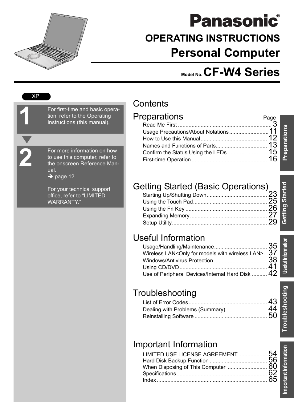 Panasonic CF-W4 Series User Manual | 68 pages