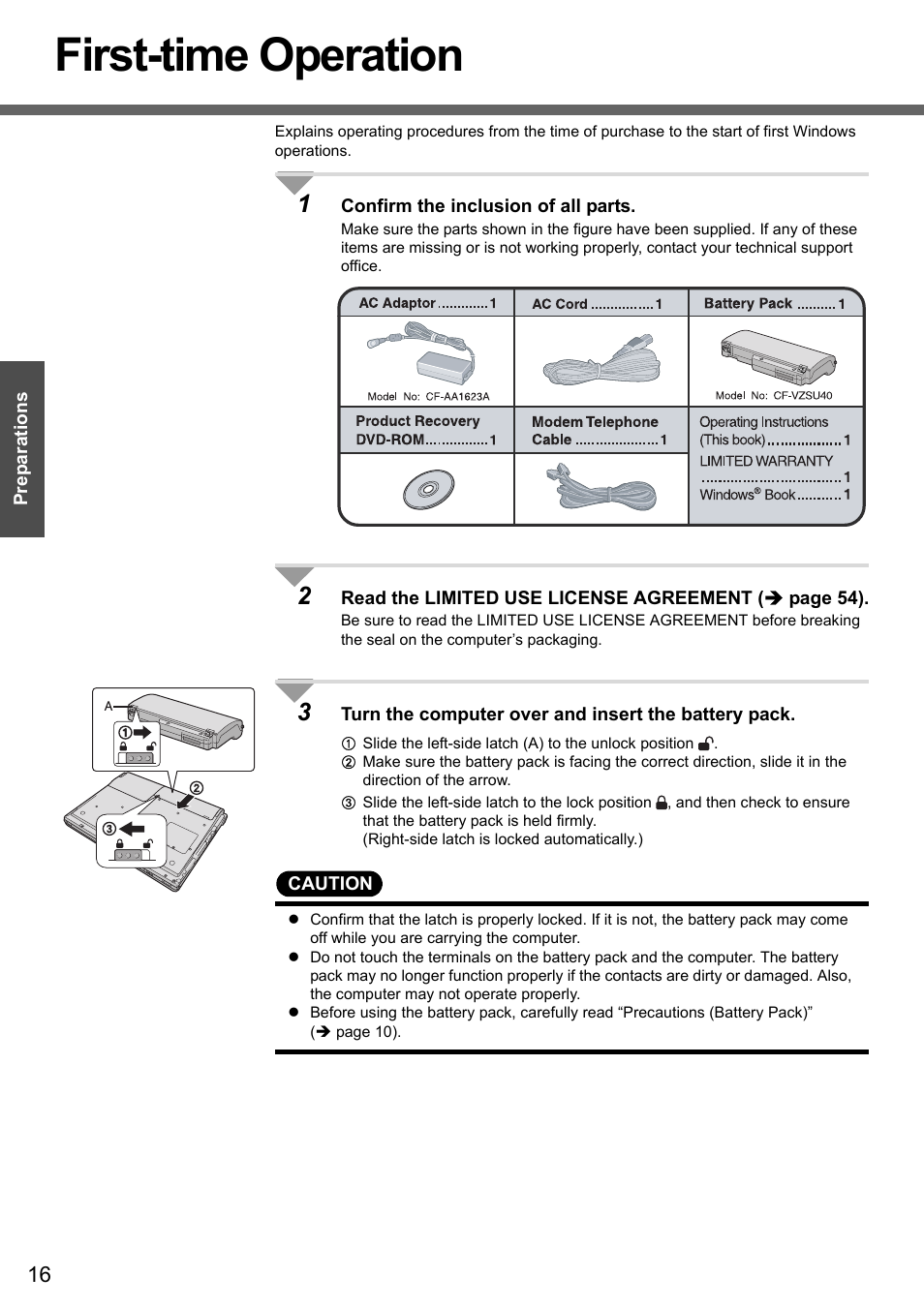 First-time operation | Panasonic CF-W4 Series User Manual | Page 16 / 68