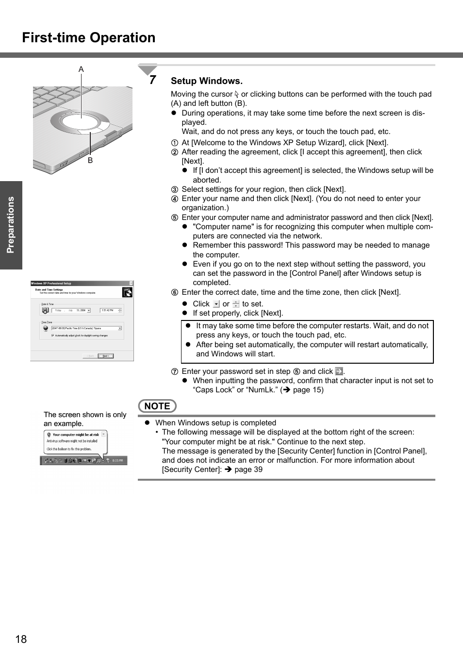 First-time operation | Panasonic CF-W4 Series User Manual | Page 18 / 68