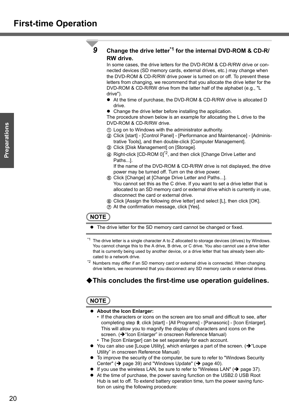 First-time operation | Panasonic CF-W4 Series User Manual | Page 20 / 68