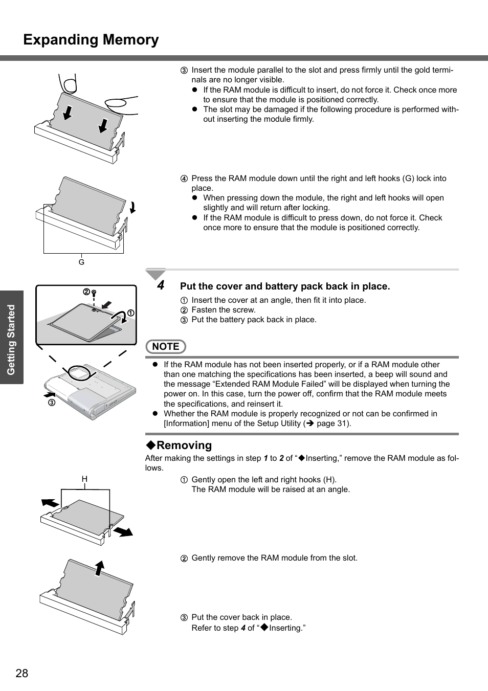 Removing | Panasonic CF-W4 Series User Manual | Page 28 / 68