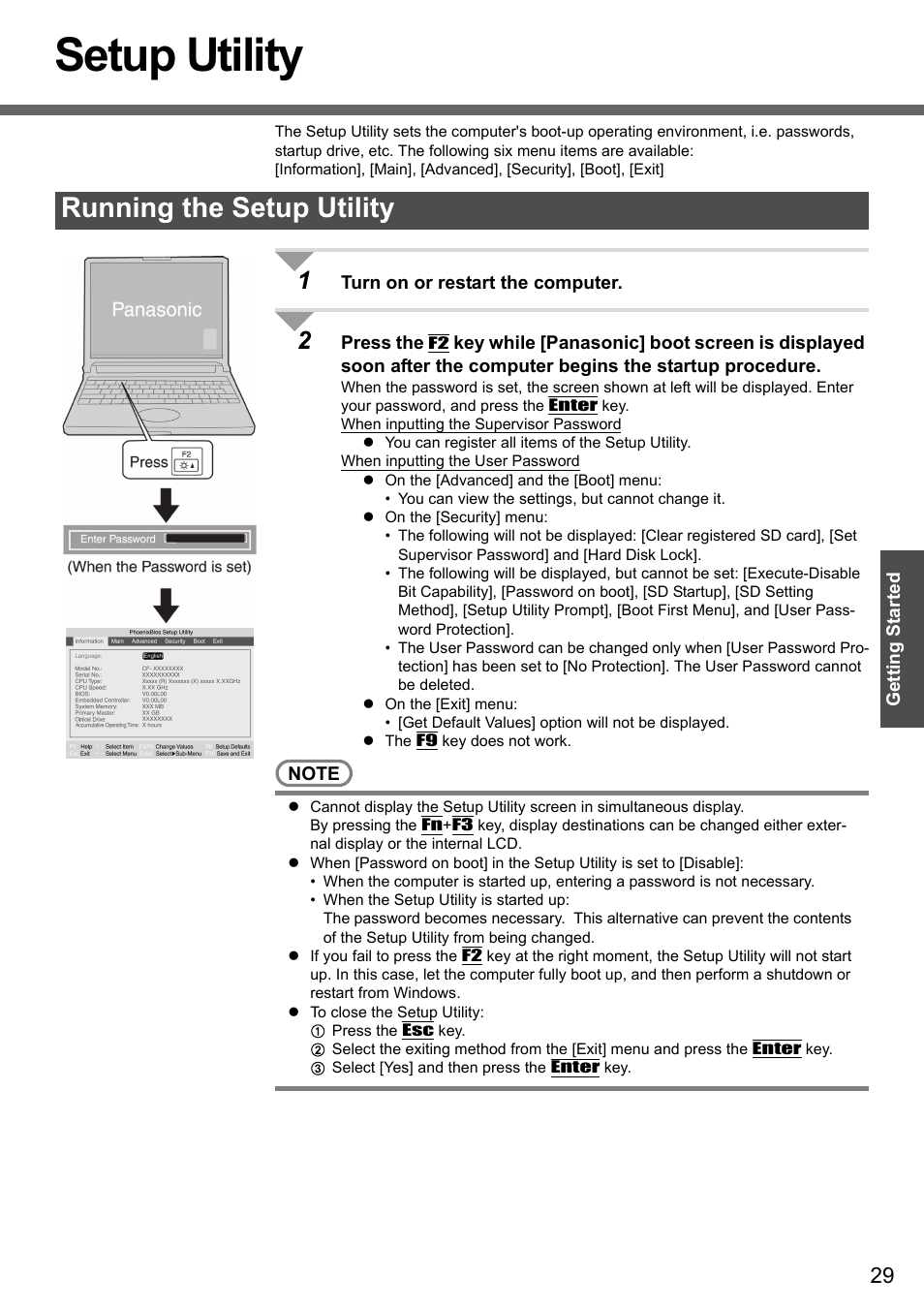 Setup utility, Running the setup utility | Panasonic CF-W4 Series User Manual | Page 29 / 68
