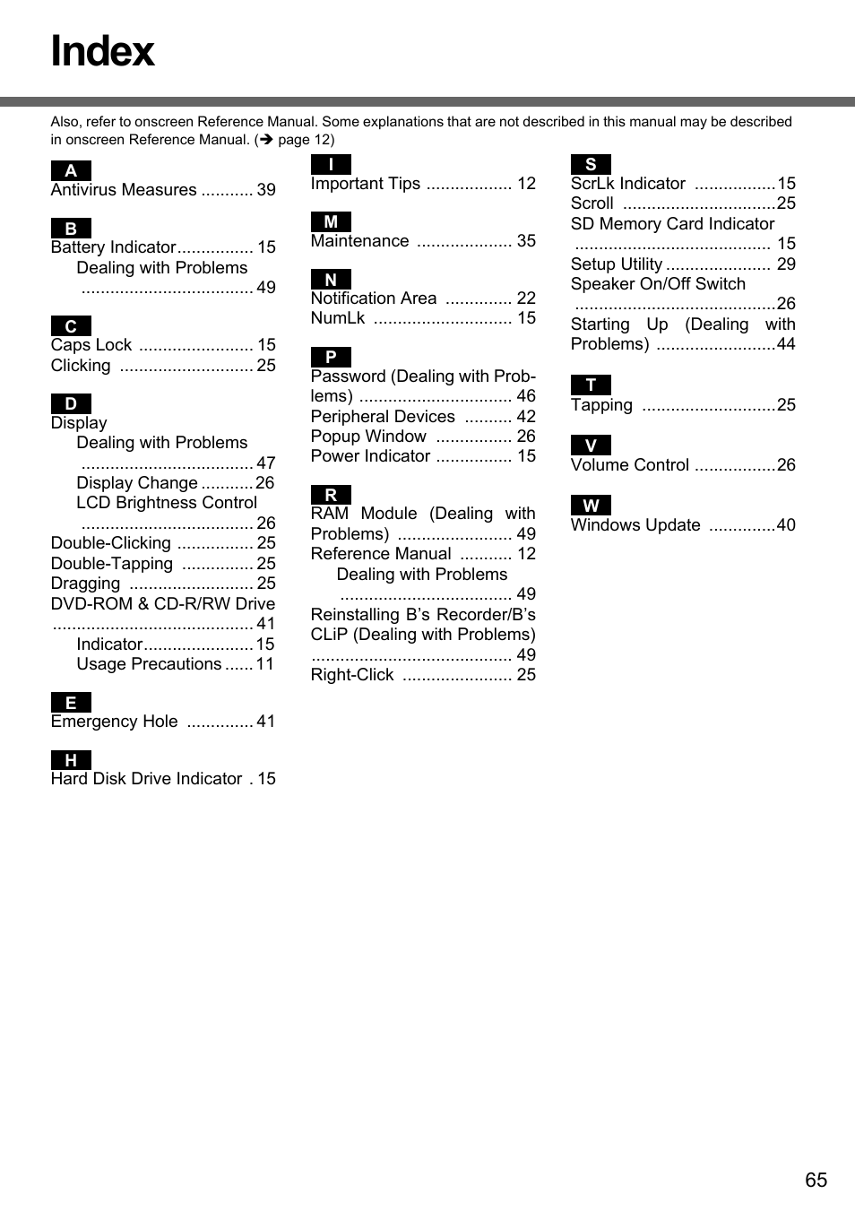 Index | Panasonic CF-W4 Series User Manual | Page 65 / 68